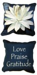 Pillow - White Lotus with "Love Praise Gratitude" on the back